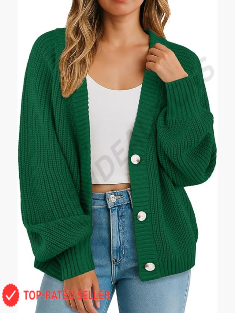 Chunky Knit Cardigan Sweater Oversized Open Front V-Neck Button Down Casual